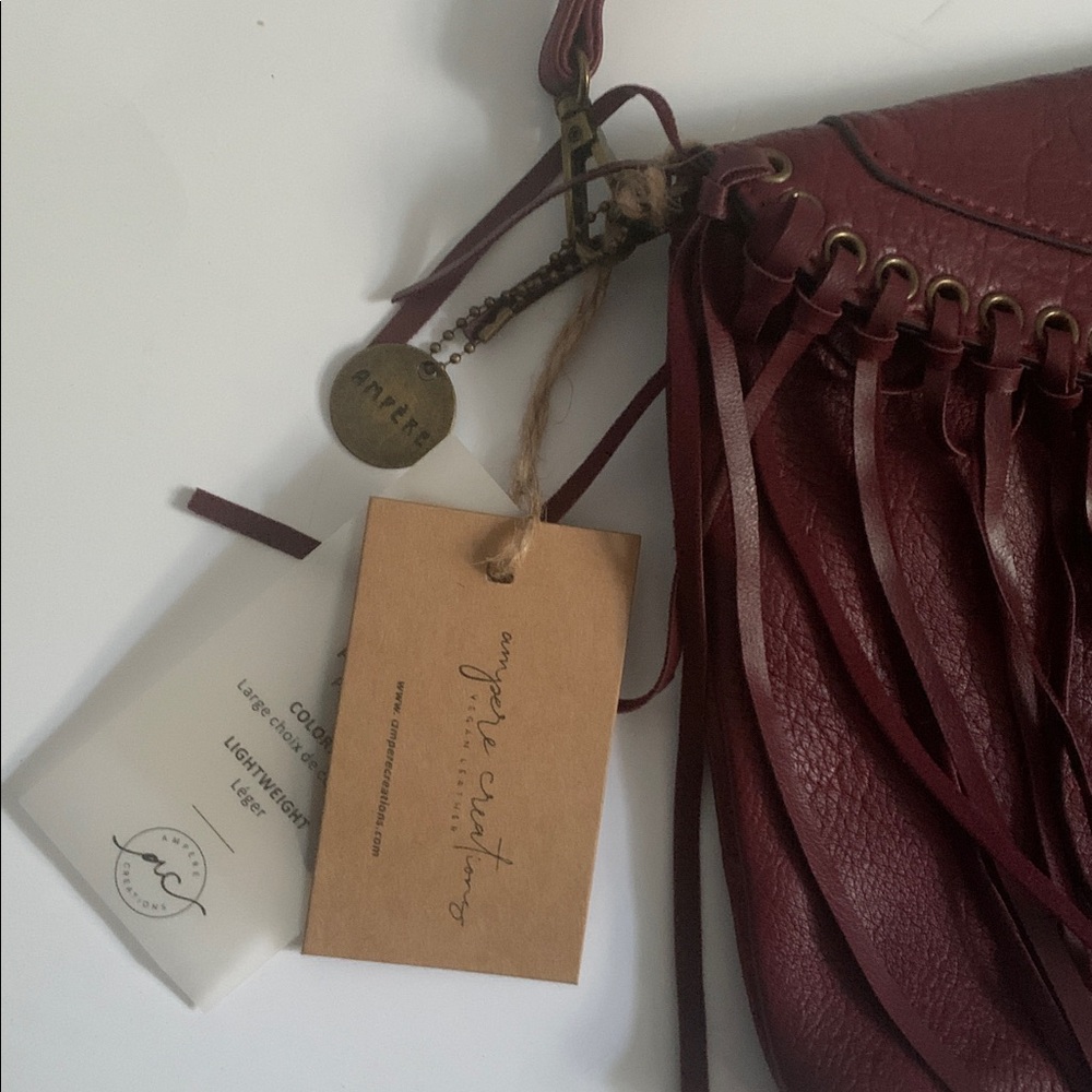 NWT Ampere Creations Burgundy Fringe Crossbody Bag W/ dust bag. - Picture 4 of 4